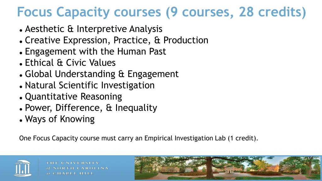 focus capacity courses 9 courses 28 credits