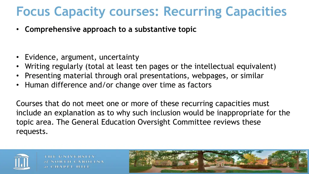 focus capacity courses recurring capacities