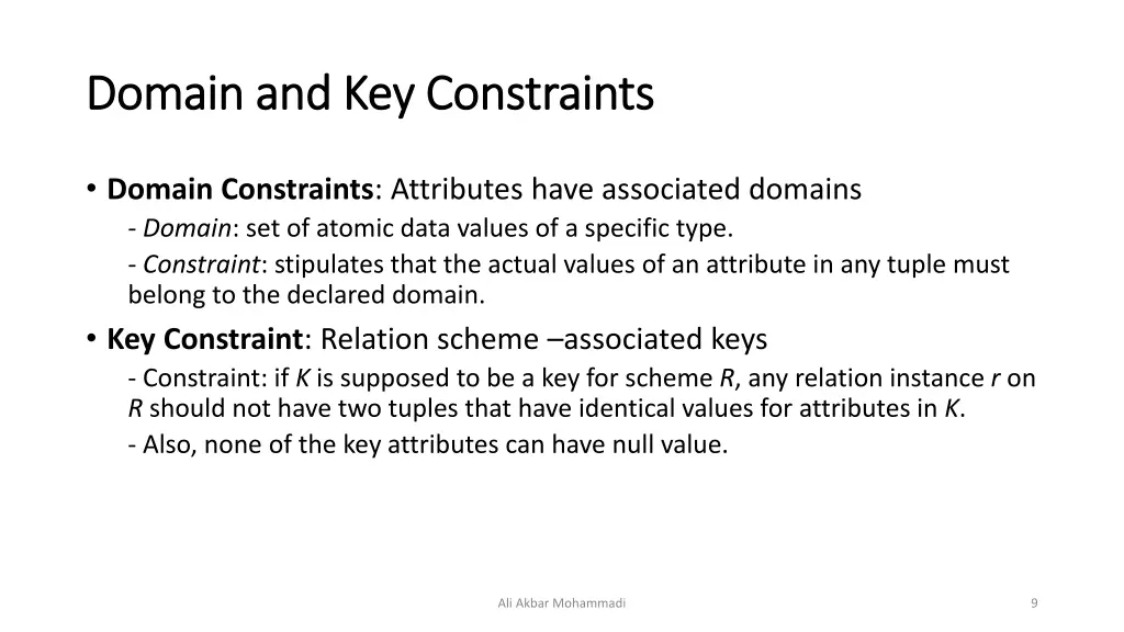 domain and key constraints domain