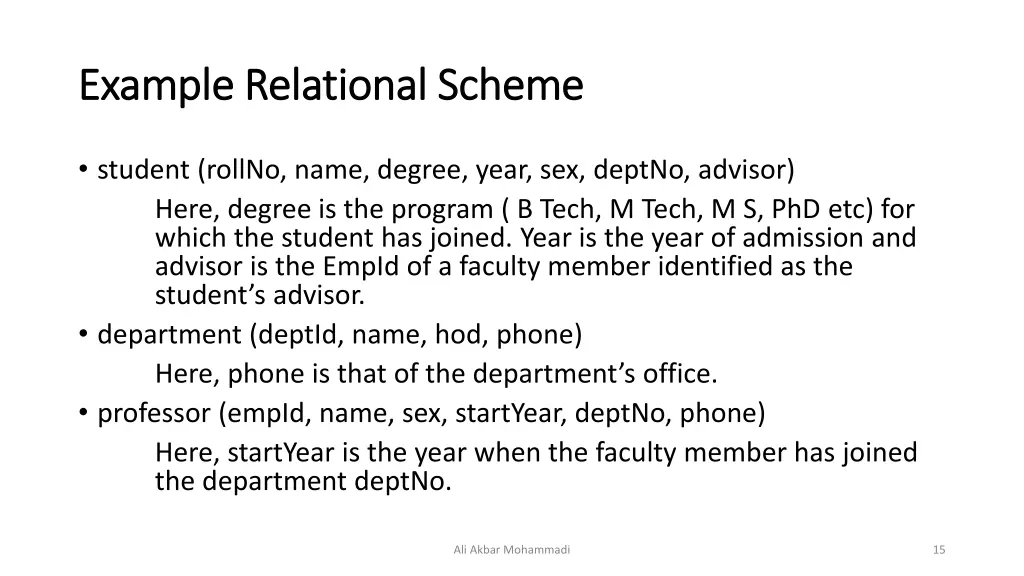 example relational scheme example relational