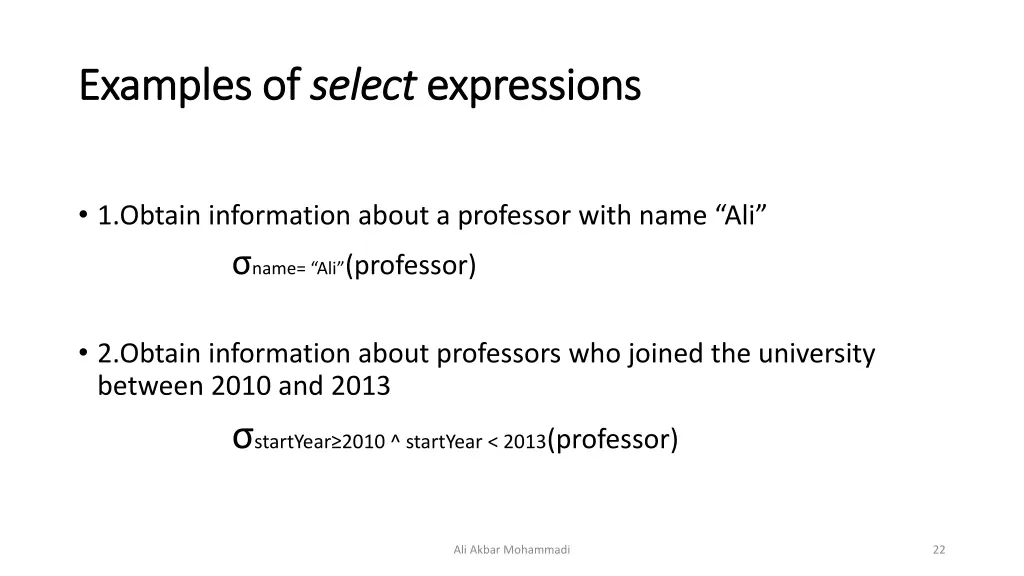 examples of examples of select