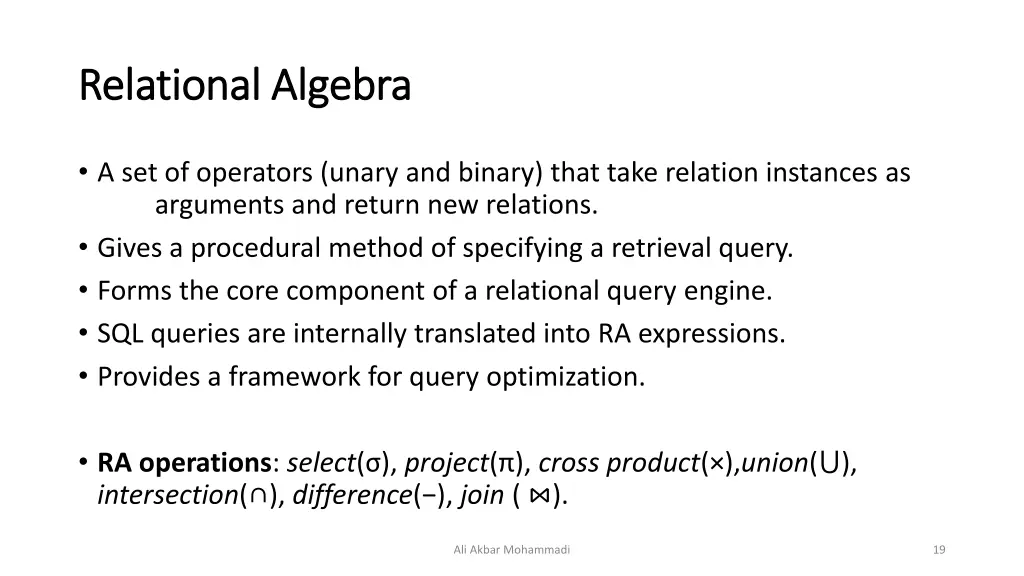 relational algebra relational algebra