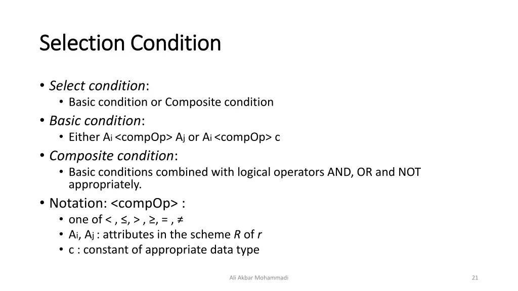 selection condition selection condition