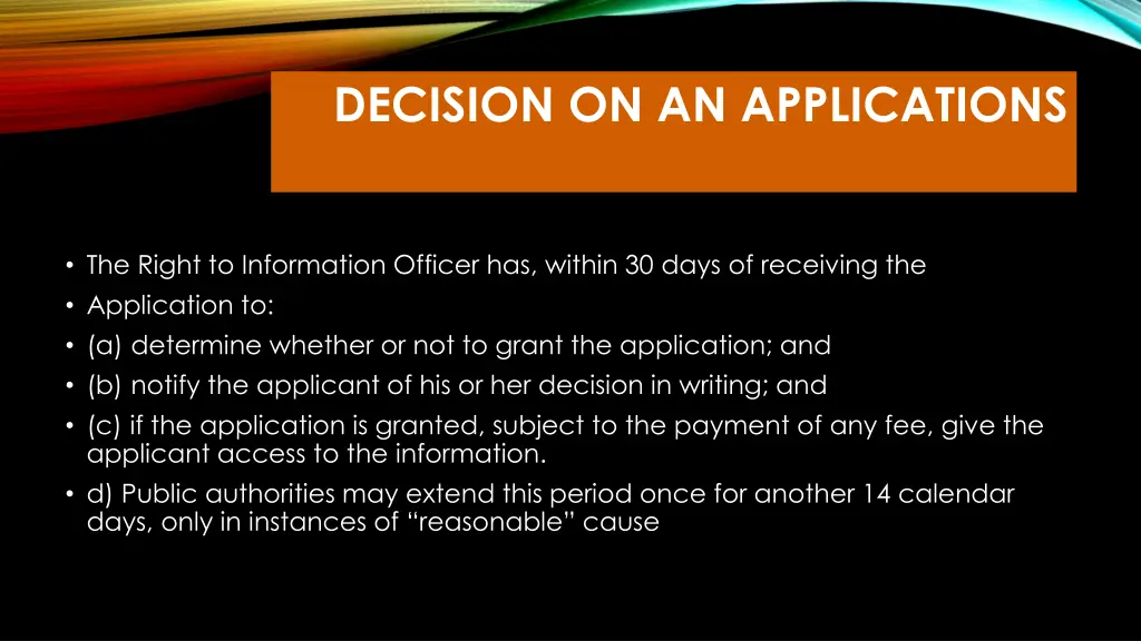 decision on an applications