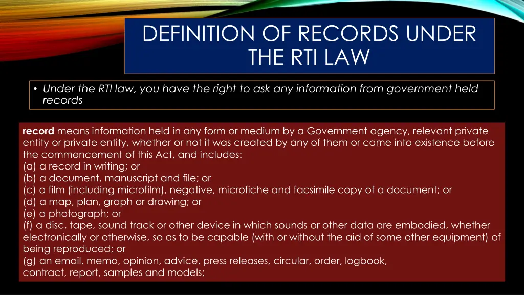 definition of records under the rti law