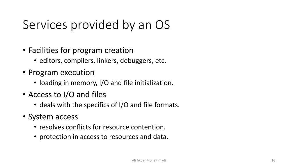 services provided by an os