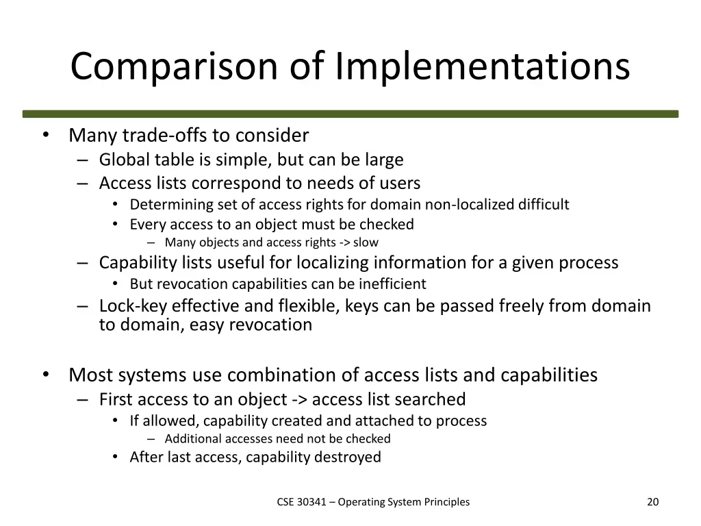 comparison of implementations