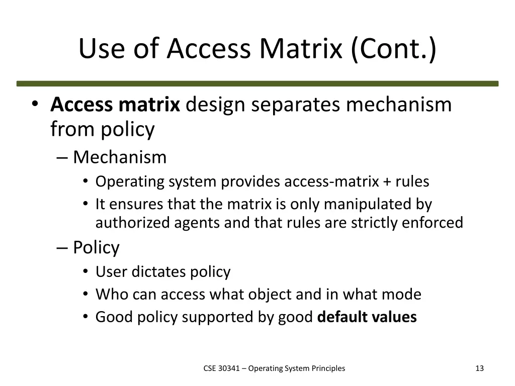 use of access matrix cont