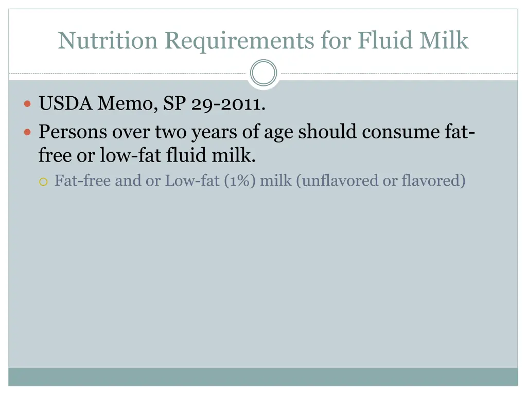 nutrition requirements for fluid milk