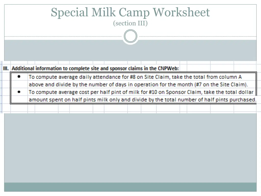 special milk camp worksheet section iii