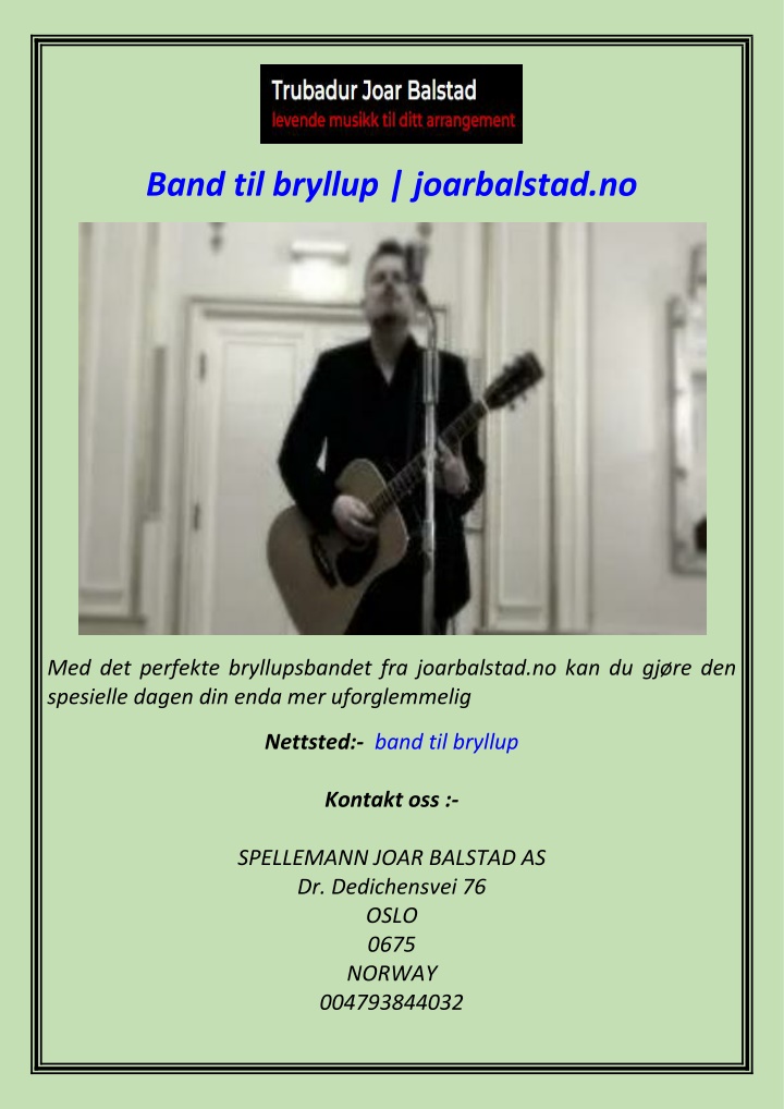 band til bryllup joarbalstad no