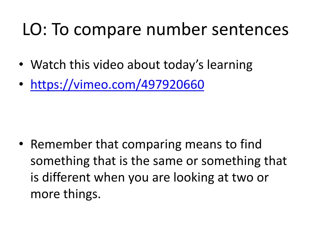 lo to compare number sentences