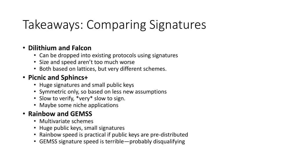 takeaways comparing signatures