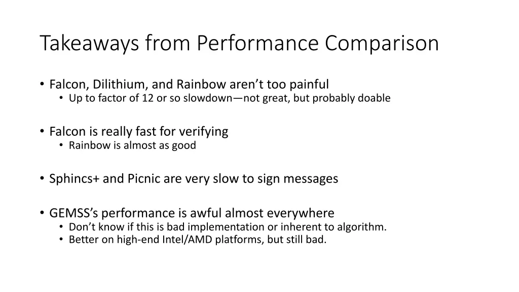 takeaways from performance comparison