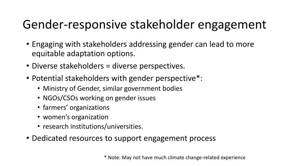 gender responsive stakeholder engagement