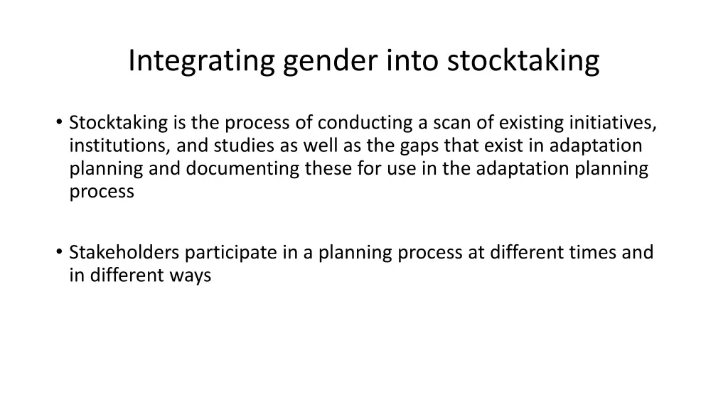 integrating gender into stocktaking