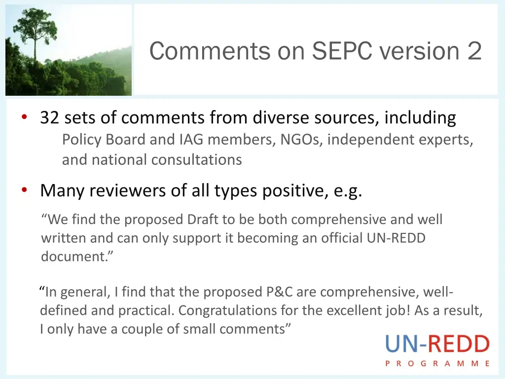 comments on sepc version 2