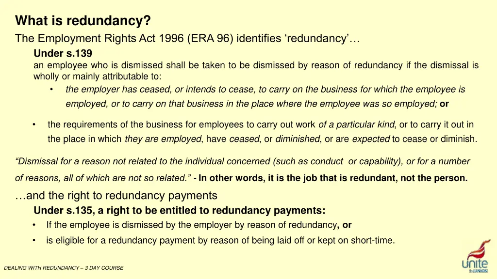 what is redundancy the employment rights act 1996