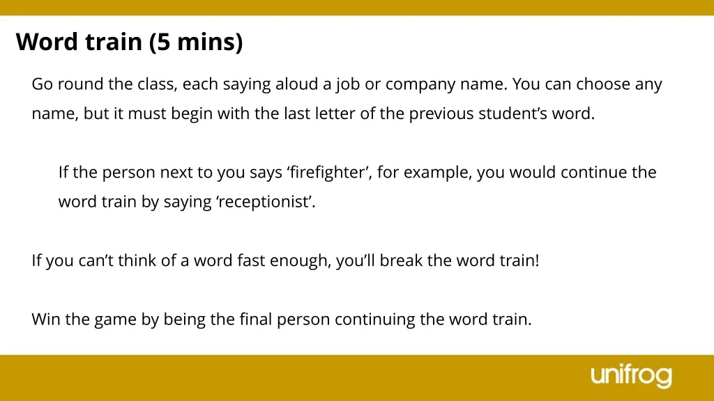 word train 5 mins