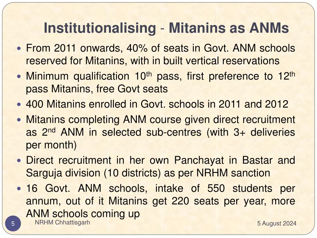 institutionalising mitanins as anms