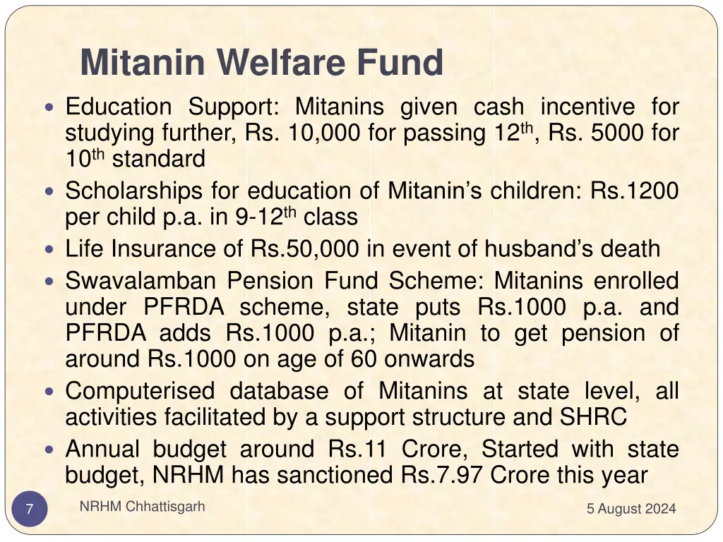 mitanin welfare fund education support mitanins