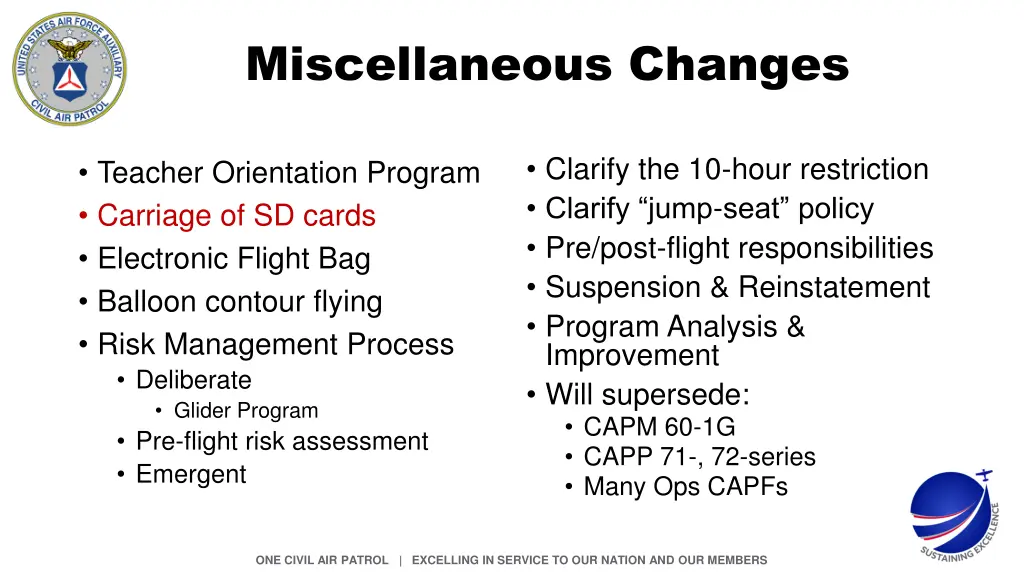 miscellaneous changes