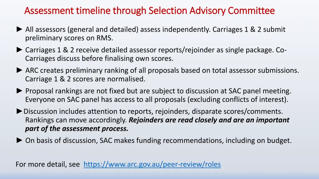 assessment timeline through selection advisory