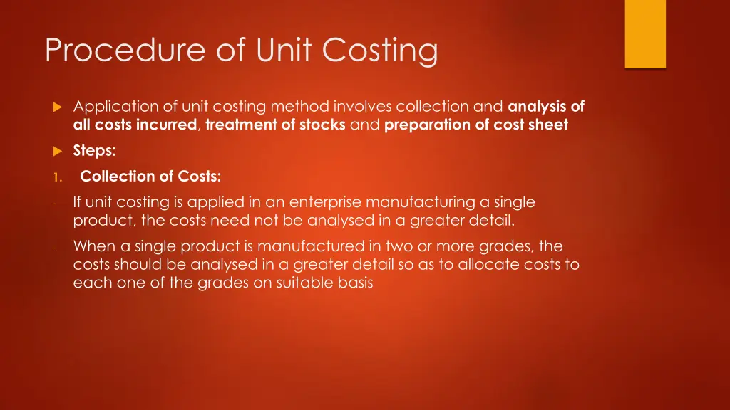 procedure of unit costing