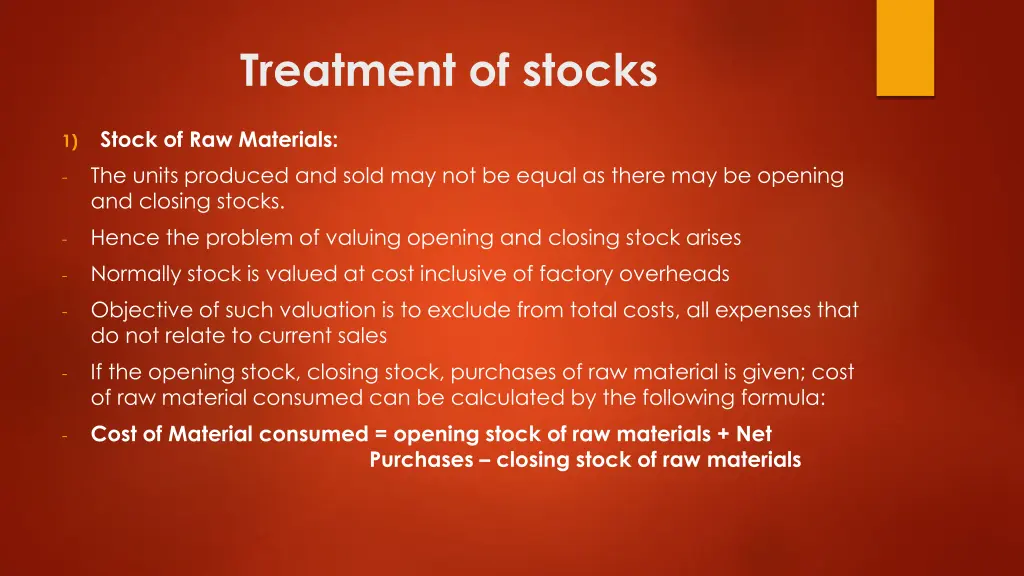 treatment of stocks