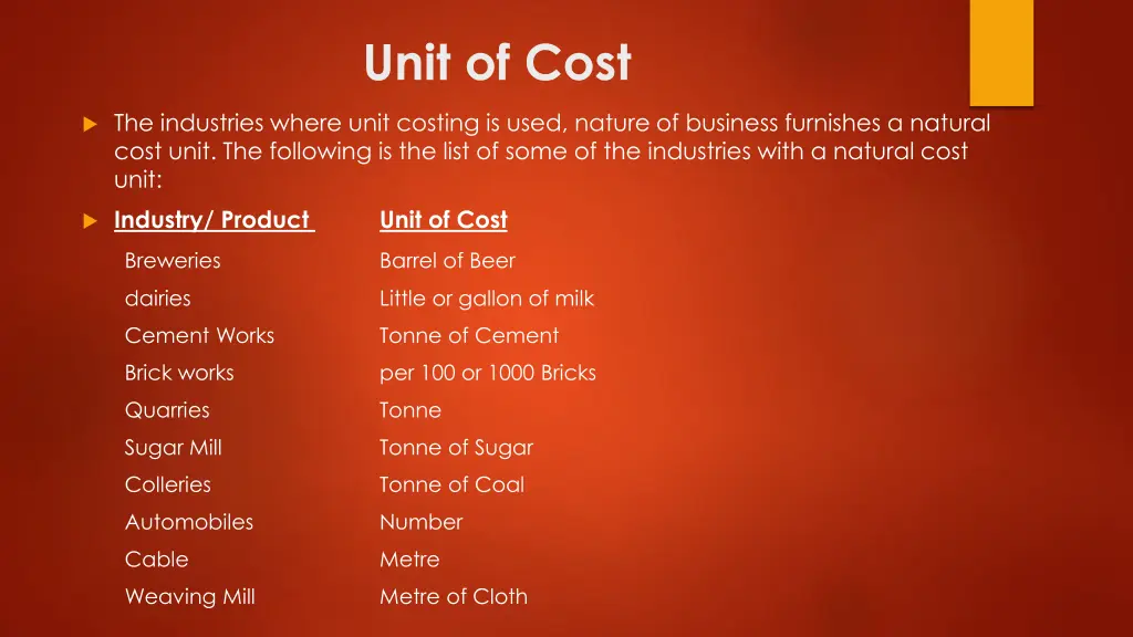 unit of cost