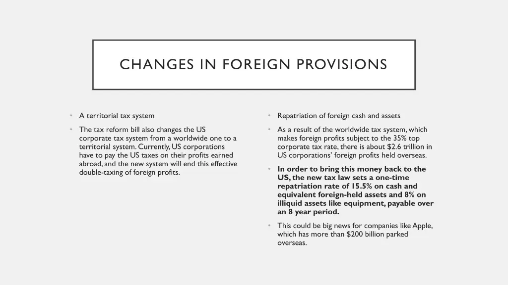 changes in foreign provisions 1