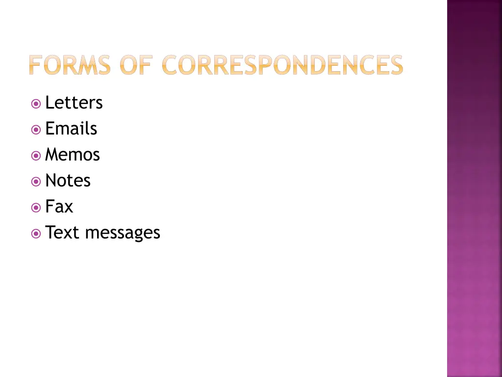 forms of correspondences