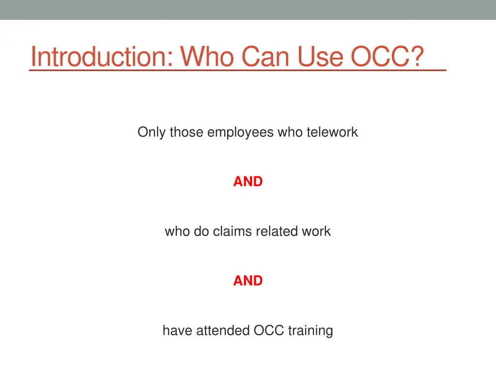 introduction who can use occ