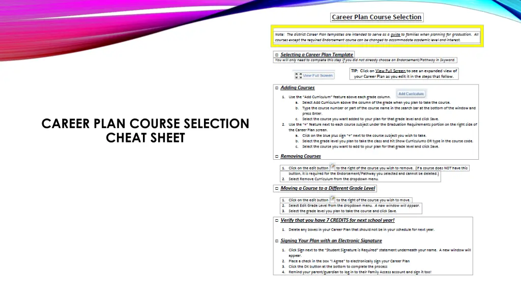 career plan course selection cheat sheet