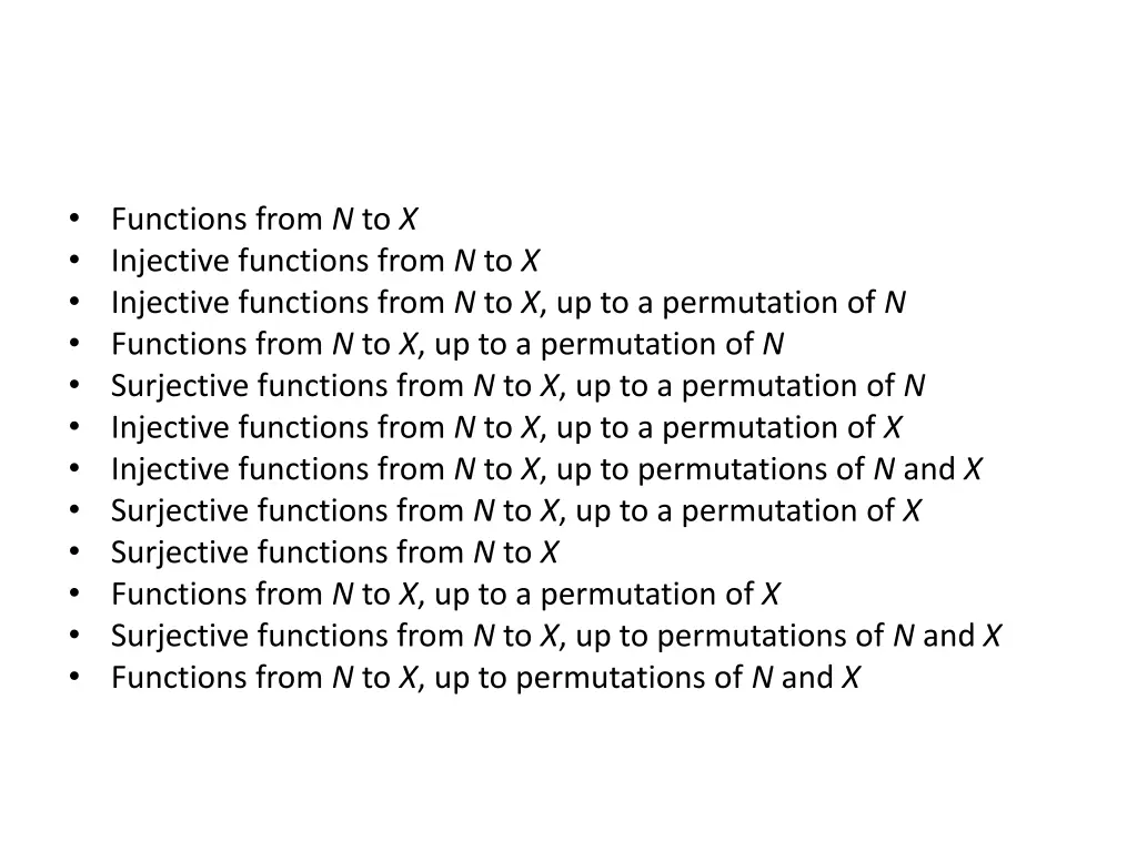 functions from n to x injective functions from