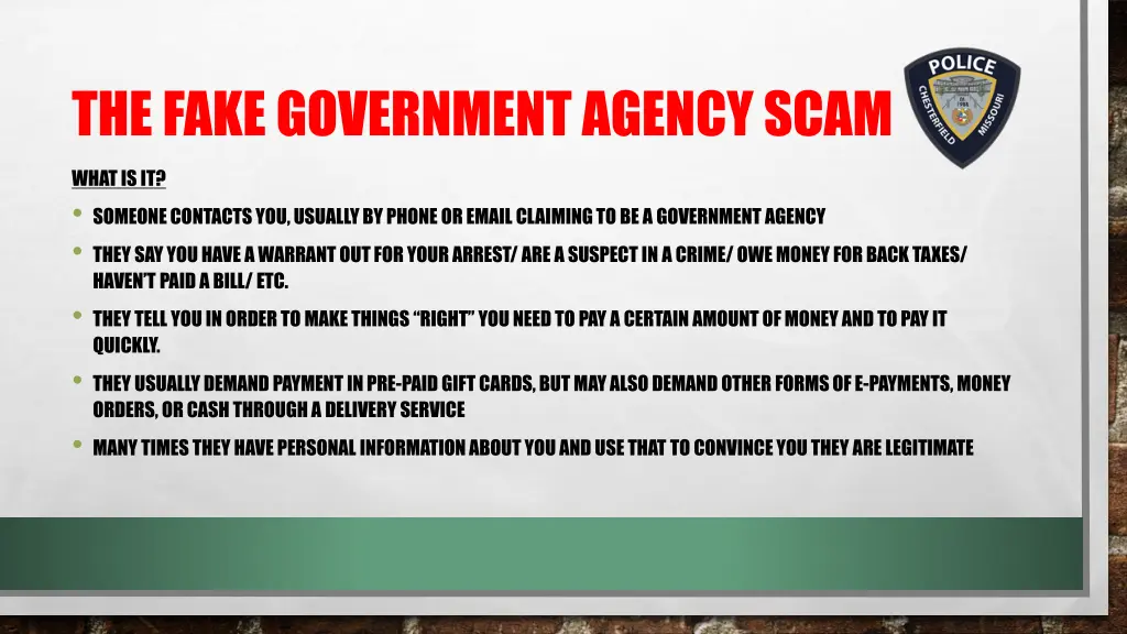 the fake government agency scam