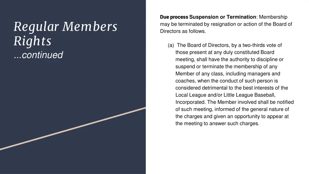 due process suspension or termination membership