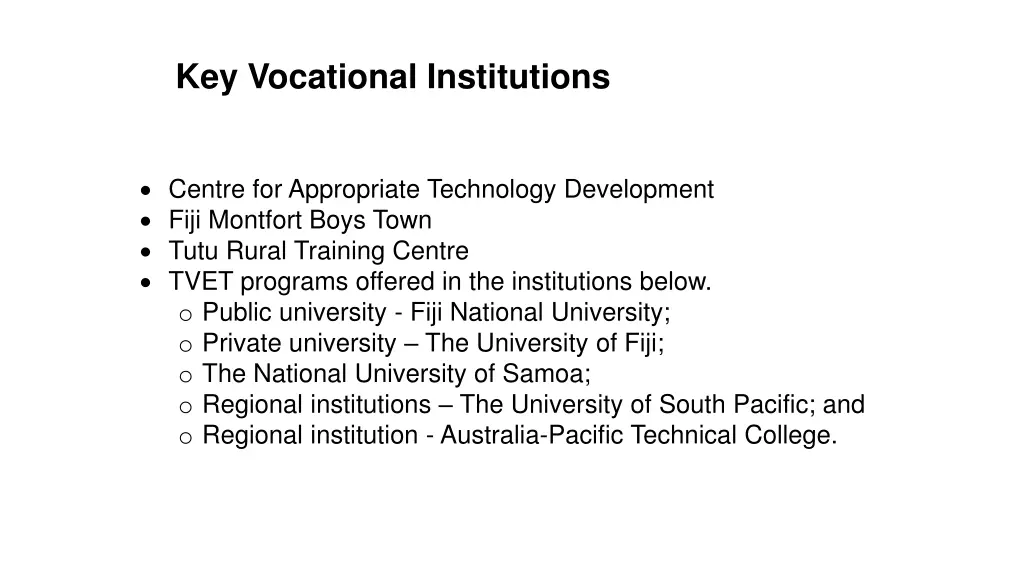 key vocational institutions