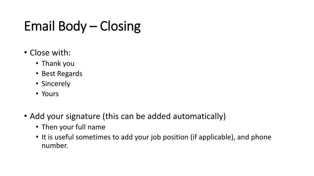 email body email body closing