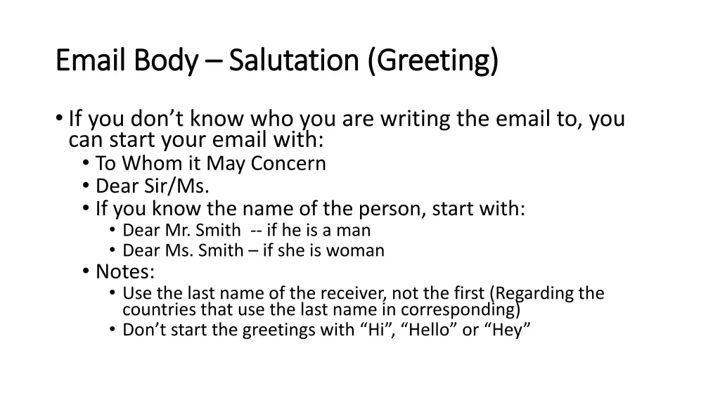 email body email body salutation greeting