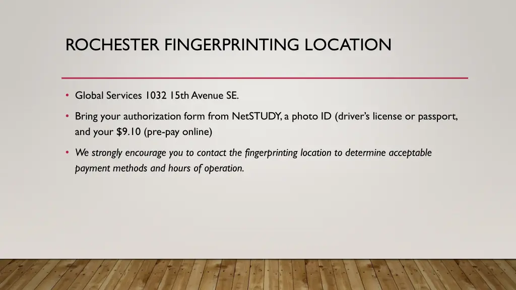 rochester fingerprinting location