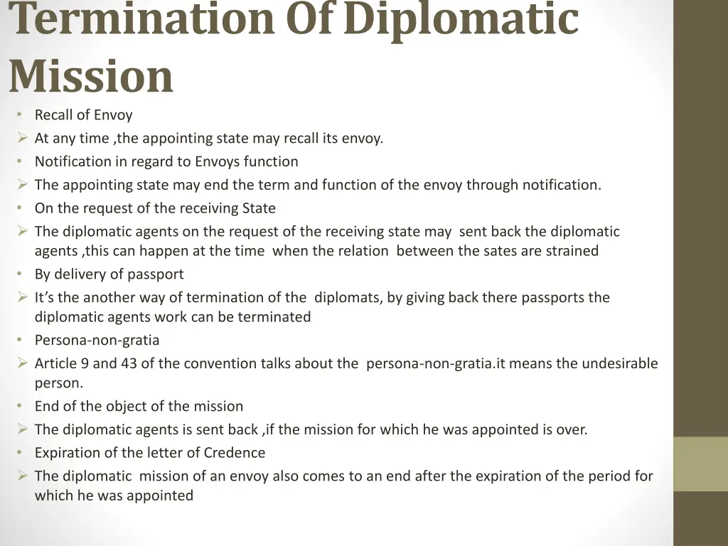 termination of diplomatic mission recall of envoy