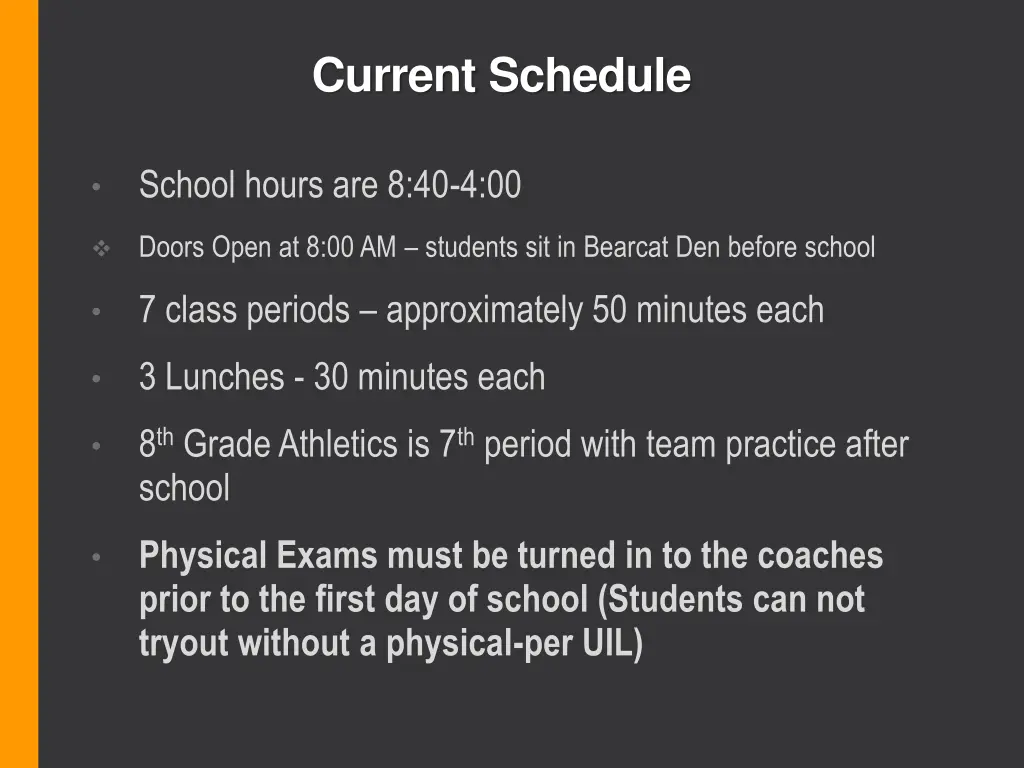 current schedule