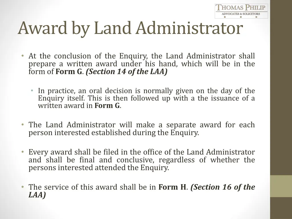 award by land administrator