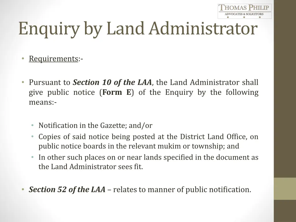 enquiry by land administrator 1