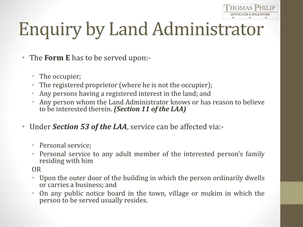 enquiry by land administrator 2