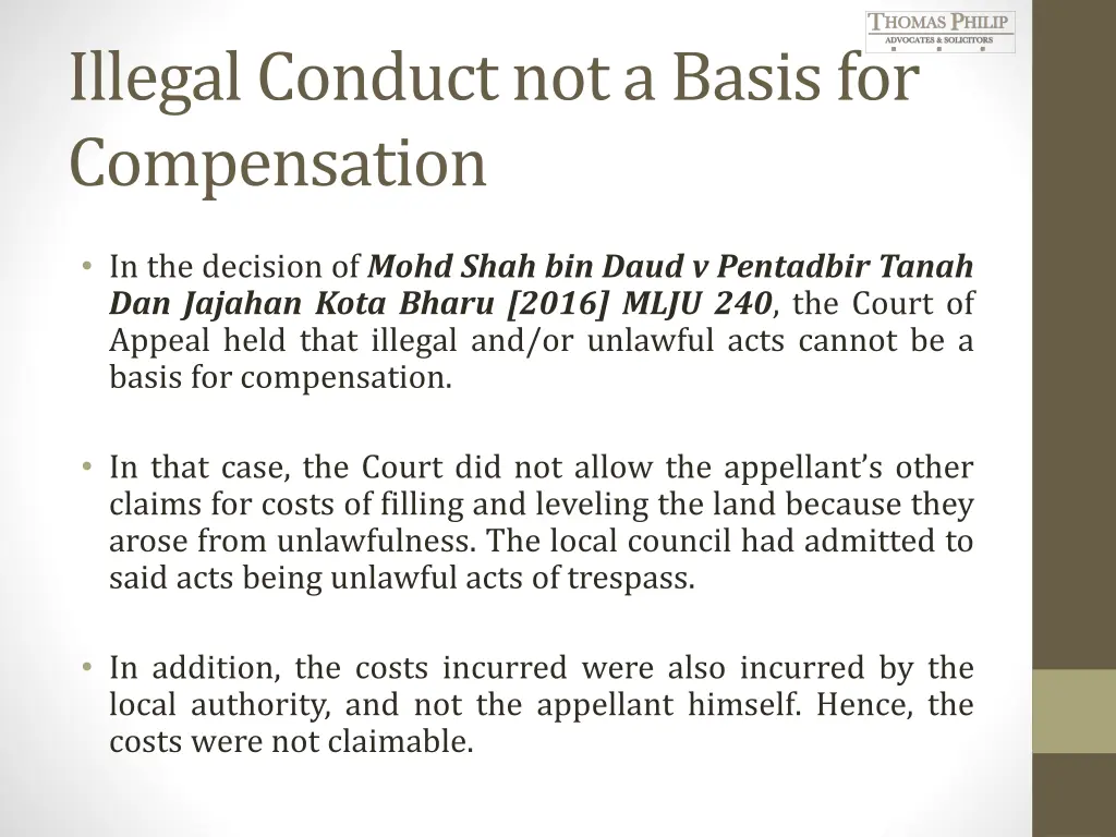 illegal conduct not a basis for compensation