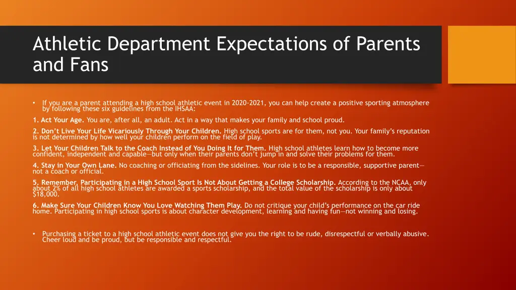 athletic department expectations of parents