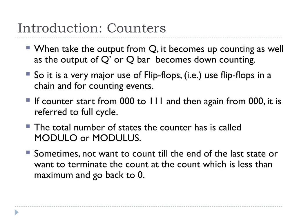 introduction counters when take the output from