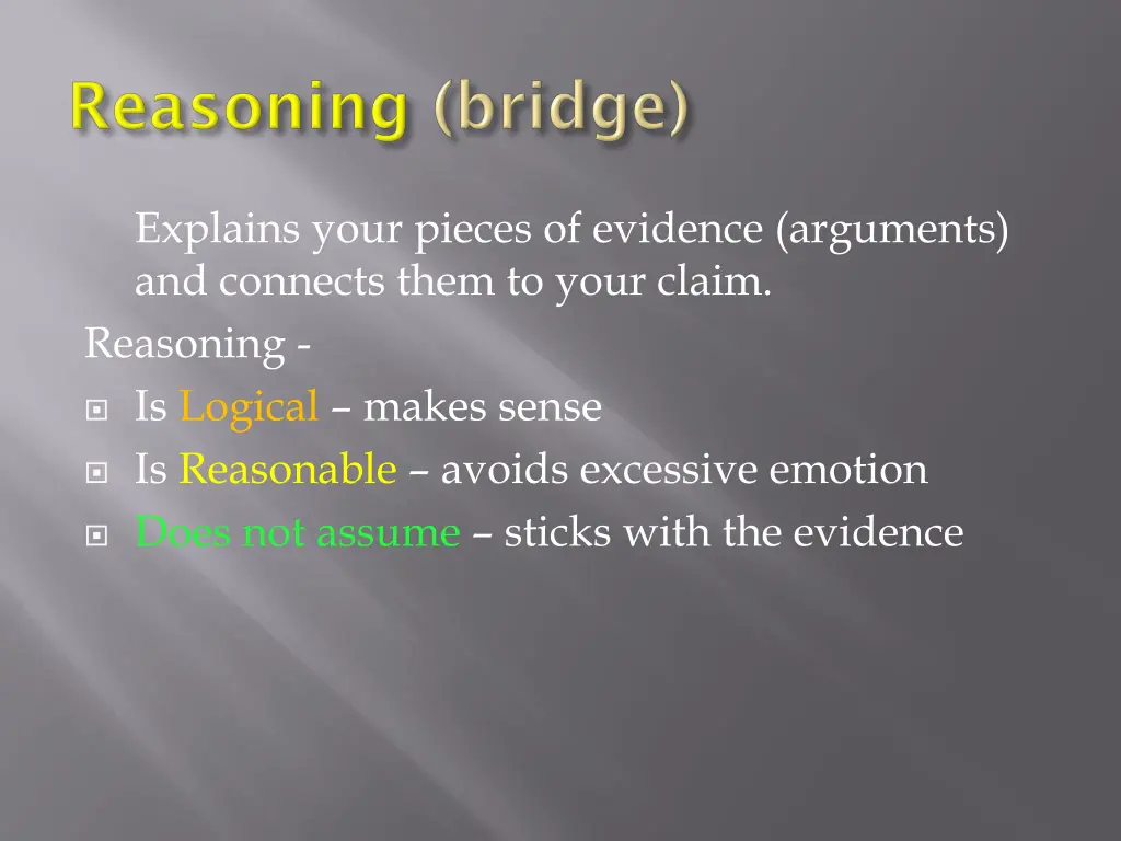 explains your pieces of evidence arguments